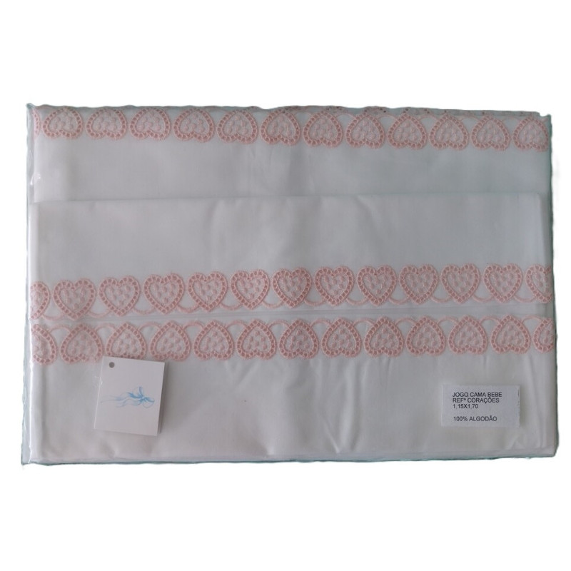 Conjunto de lençóis coração para caama de 60x1,20 "caminha de grades" em algodão Conjunto de lençóis coração para caama de 60x1,20 "caminha de grades" em algodão
