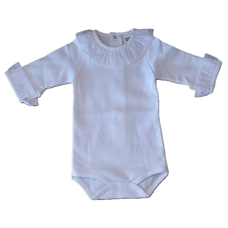 Body com folho renda, azul, rosa, bege e branco