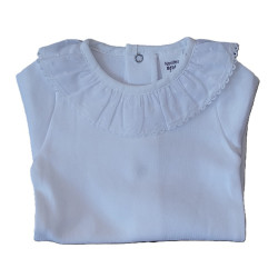Body com folho renda, azul, rosa, bege e branco