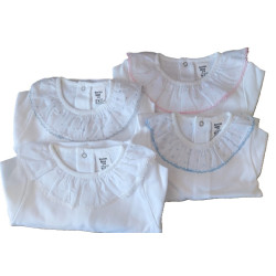 Body com folho renda, azul, rosa, bege e branco