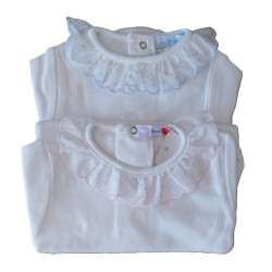 Body com gola rosa, branco, azul