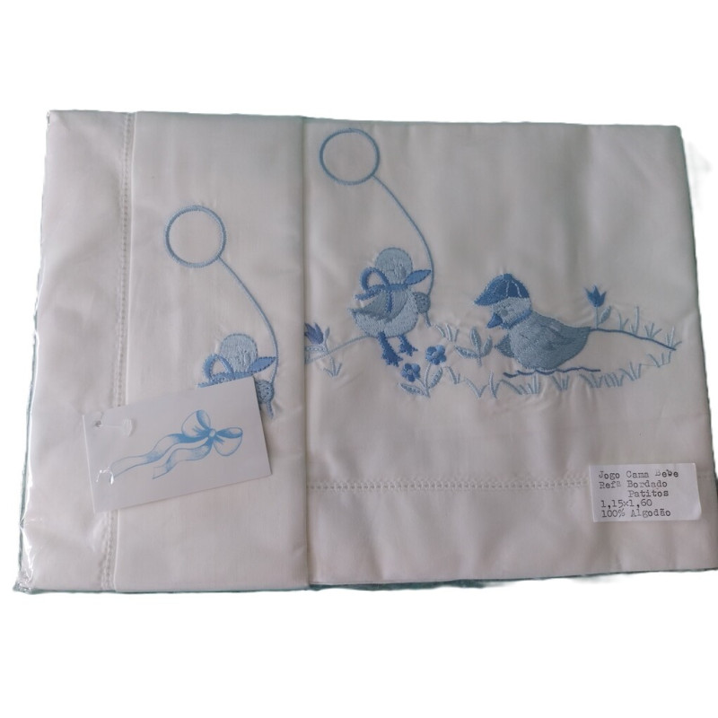 Conjunto de lençóis passarinho para caama de 60x1,20 "caminha de grades" em algodão Conjunto de lençóis passarinho para caama de 60x1,20 "caminha de grades" em algodão