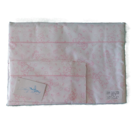 Lençóis de algodão Bonequinhos rosa para cama de 0,70x1,40