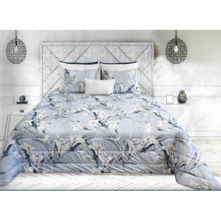 Colcha estampada em tons de azul